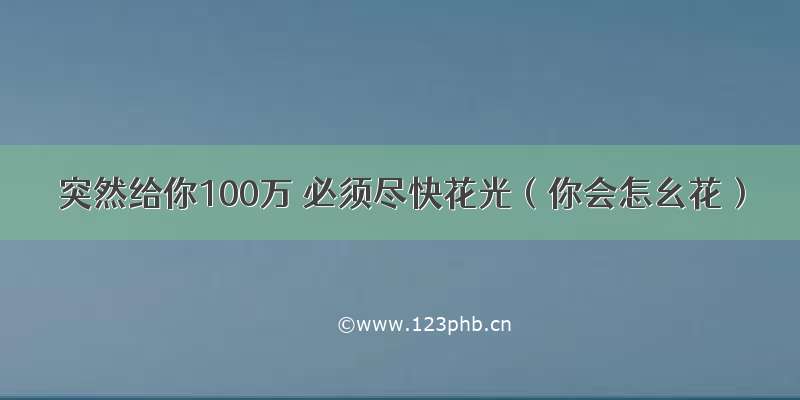 突然给你100万 必须尽快花光（你会怎幺花）