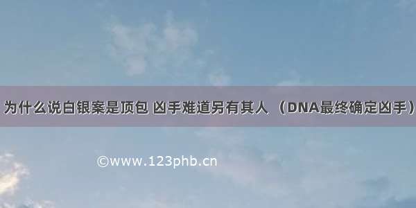 为什么说白银案是顶包 凶手难道另有其人 （DNA最终确定凶手）