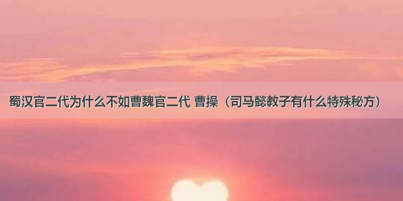 蜀汉官二代为什么不如曹魏官二代 曹操（司马懿教子有什么特殊秘方）