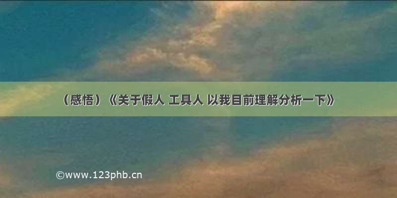 （感悟）《关于假人 工具人 以我目前理解分析一下》