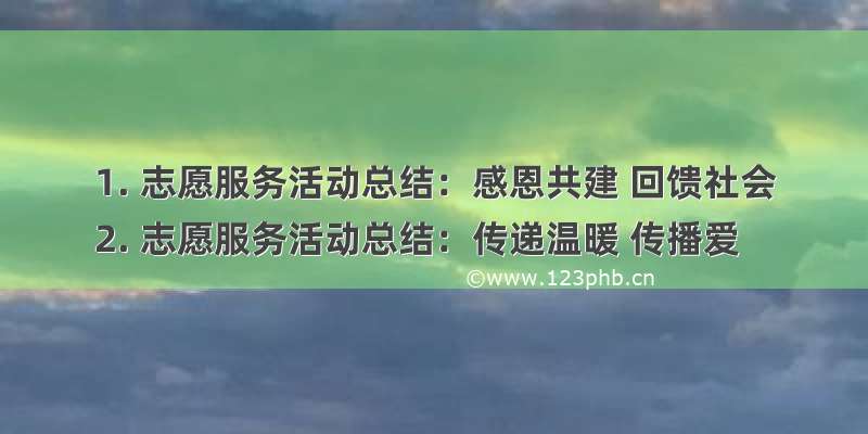 1. 志愿服务活动总结：感恩共建 回馈社会
2. 志愿服务活动总结：传递温暖 传播爱